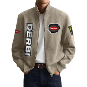 Derbi Men’s Suede Stand Collar Bomber Jacket Long Sleeve Dressy Pockets