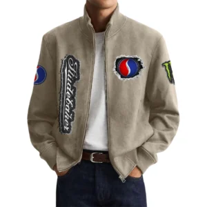 Studebaker Men’s Suede Stand Collar Bomber Jacket Long Sleeve Dressy Pockets