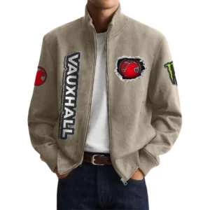 Vauxhall Men’s Suede Stand Collar Bomber Jacket Long Sleeve Dressy Pockets