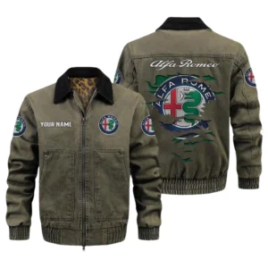 Alfa Romeo Men's Vintage Jacket Contrast Collar Zip Up Outerwear