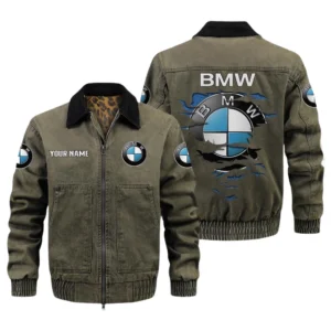 BMW Men's Vintage Jacket Contrast Collar Zip Up Outerwear