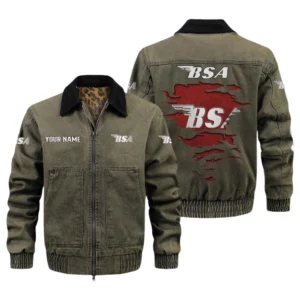 BSA Motorcycle Men's Vintage Jacket Contrast Collar Zip Up Outerwear