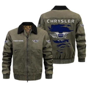 Chrysler Men's Vintage Jacket Contrast Collar Zip Up Outerwear