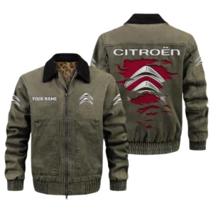 Citroen Men's Vintage Jacket Contrast Collar Zip Up Outerwear