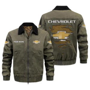 Chevrolet Men's Vintage Jacket Contrast Collar Zip Up Outerwear
