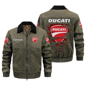 Ducati Men's Vintage Jacket Contrast Collar Zip Up Outerwear