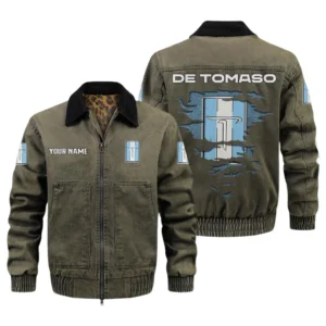De Tomaso Men's Vintage Jacket Contrast Collar Zip Up Outerwear