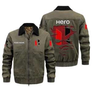 Hero Men's Vintage Jacket Contrast Collar Zip Up Outerwear