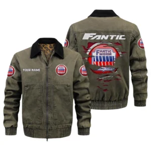 Fantic Motor Men's Vintage Jacket Contrast Collar Zip Up Outerwear