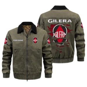 Gilera Men's Vintage Jacket Contrast Collar Zip Up Outerwear