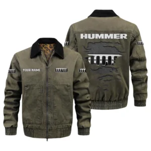 Hummer Men's Vintage Jacket Contrast Collar Zip Up Outerwear