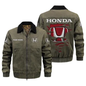 Honda Men's Vintage Jacket Contrast Collar Zip Up Outerwear