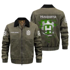 Husqvarna Men's Vintage Jacket Contrast Collar Zip Up Outerwear