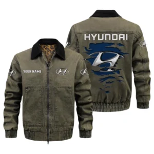 Hyundai Men's Vintage Jacket Contrast Collar Zip Up Outerwear