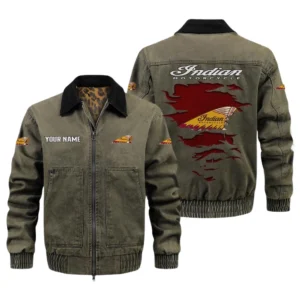 Indian Motorcycle Men's Vintage Jacket Contrast Collar Zip Up Outerwear