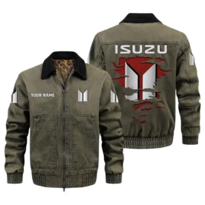 Isuzu Men's Vintage Jacket Contrast Collar Zip Up Outerwear