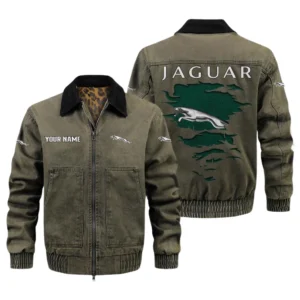 Jaguar Men's Vintage Jacket Contrast Collar Zip Up Outerwear