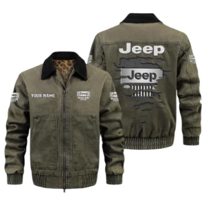 Jeep Men's Vintage Jacket Contrast Collar Zip Up Outerwear
