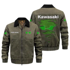 Kawasaki Men's Vintage Jacket Contrast Collar Zip Up Outerwear