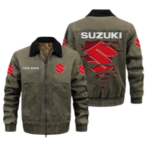 Suzuki Motors Men's Vintage Jacket Contrast Collar Zip Up Outerwear