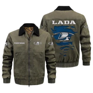 Lada Men's Vintage Jacket Contrast Collar Zip Up Outerwear