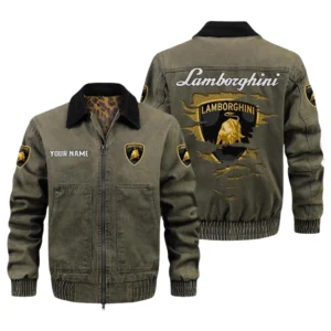 Lamborghini Men's Vintage Jacket Contrast Collar Zip Up Outerwear