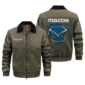Mazda Men's Vintage Jacket Contrast Collar Zip Up Outerwear