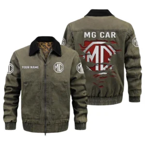 MG Car Men's Vintage Jacket Contrast Collar Zip Up Outerwear