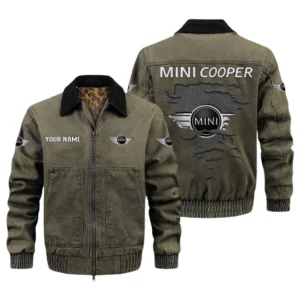 Mini Cooper Men's Vintage Jacket Contrast Collar Zip Up Outerwear