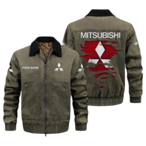 Mitsubishi Men's Vintage Jacket Contrast Collar Zip Up Outerwear