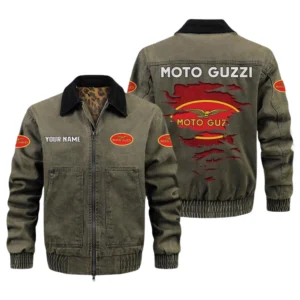Moto Guzzi Men's Vintage Jacket Contrast Collar Zip Up Outerwear