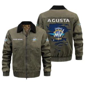 MV Agusta Men's Vintage Jacket Contrast Collar Zip Up Outerwear