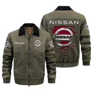 Nissan Men's Vintage Jacket Contrast Collar Zip Up Outerwear