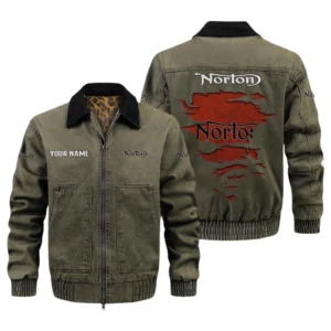 Norton Men's Vintage Jacket Contrast Collar Zip Up Outerwear