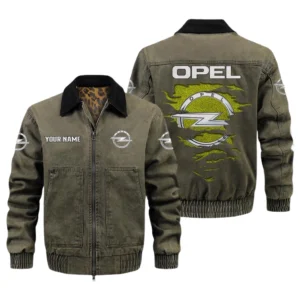 Opel Men's Vintage Jacket Contrast Collar Zip Up Outerwear