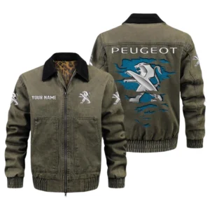 Peugeot Men's Vintage Jacket Contrast Collar Zip Up Outerwear