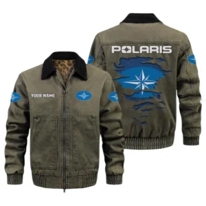 Polaris Men's Vintage Jacket Contrast Collar Zip Up Outerwear