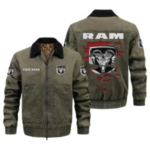 Ram Men's Vintage Jacket Contrast Collar Zip Up Outerwear
