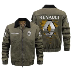 Renault Men's Vintage Jacket Contrast Collar Zip Up Outerwear