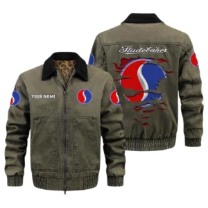Studebaker Men's Vintage Jacket Contrast Collar Zip Up Outerwear