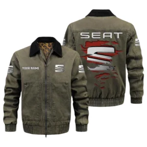 Seat Men's Vintage Jacket Contrast Collar Zip Up Outerwear