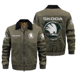 Skoda Men's Vintage Jacket Contrast Collar Zip Up Outerwear
