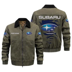 Subaru Men's Vintage Jacket Contrast Collar Zip Up Outerwear