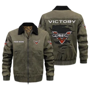 Victory Motorcycle Men's Vintage Jacket Contrast Collar Zip Up Outerwear