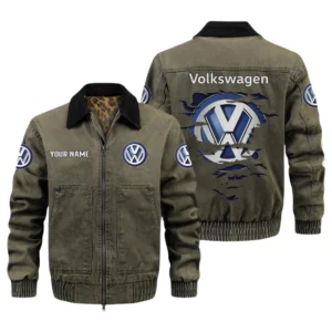 Volkswagen Men's Vintage Jacket Contrast Collar Zip Up Outerwear