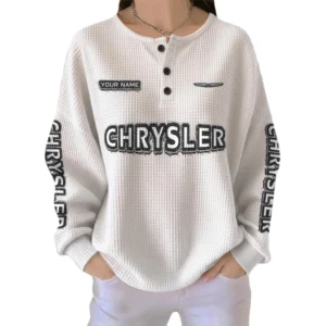 Chrysler Women’s Waffle Knit Long Sleeve Relaxed Button V-Neck Customize Name