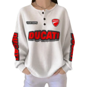 Ducati Women’s Waffle Knit Long Sleeve Relaxed Button V-Neck Customize Name