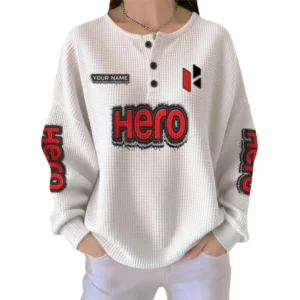 Hero Motorcycles Women’s Waffle Knit Long Sleeve Relaxed Button V-Neck Customize Name