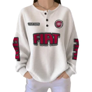 Fiat Women’s Waffle Knit Long Sleeve Relaxed Button V-Neck Customize Name