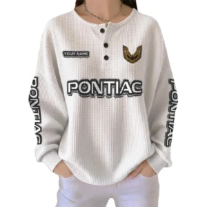 Firebird Pontiac Women’s Waffle Knit Long Sleeve Relaxed Button V-Neck Customize Name